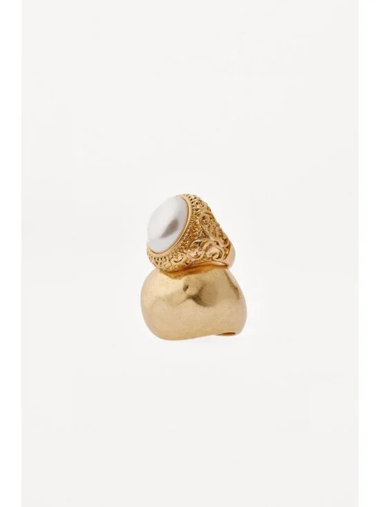 ZARA 2-PACK OF MAXI PEARL METAL RINGS - Picture 2 of 4